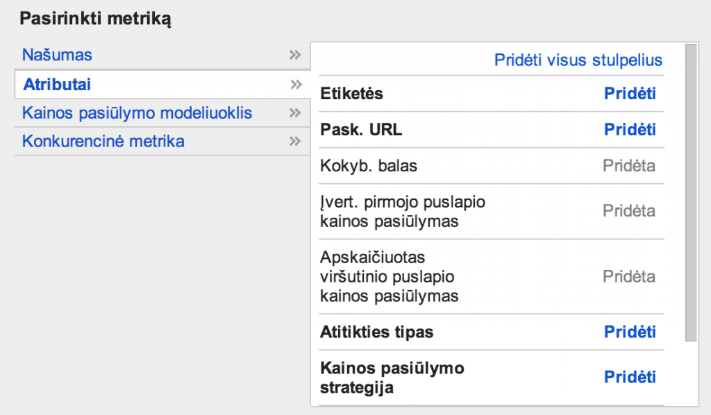 kokybes balo stulpelis