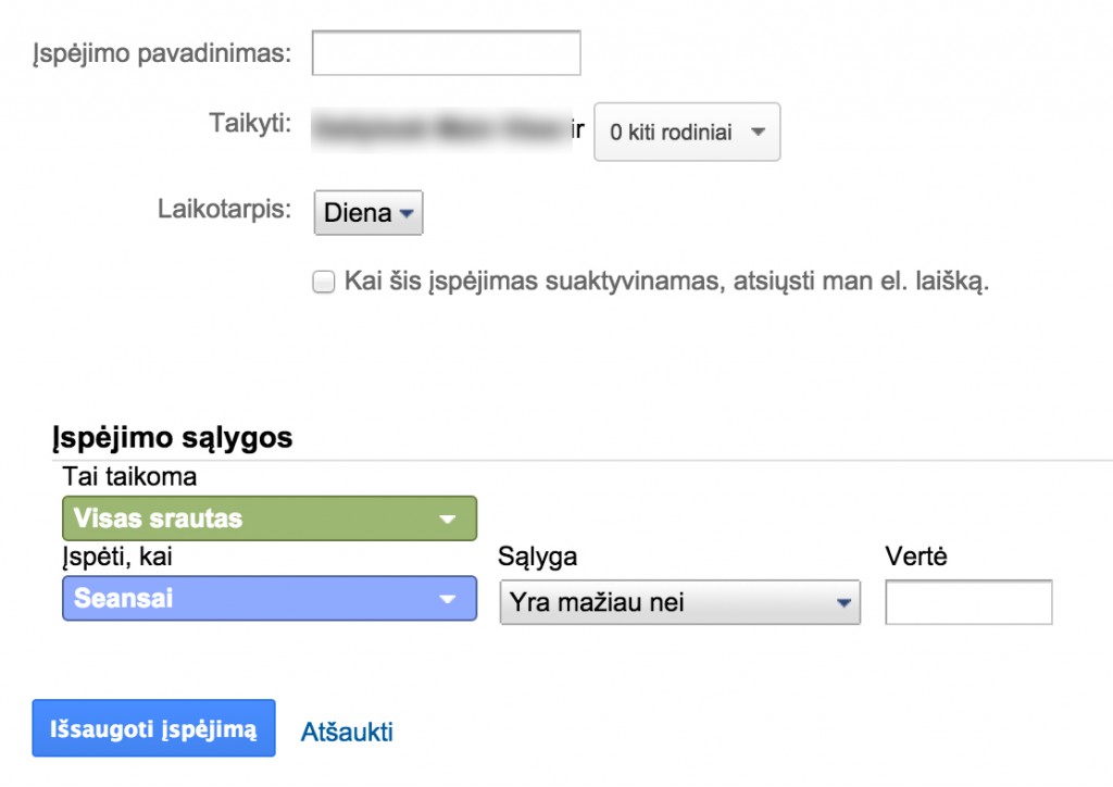 Google analytics ispejimo kurimas