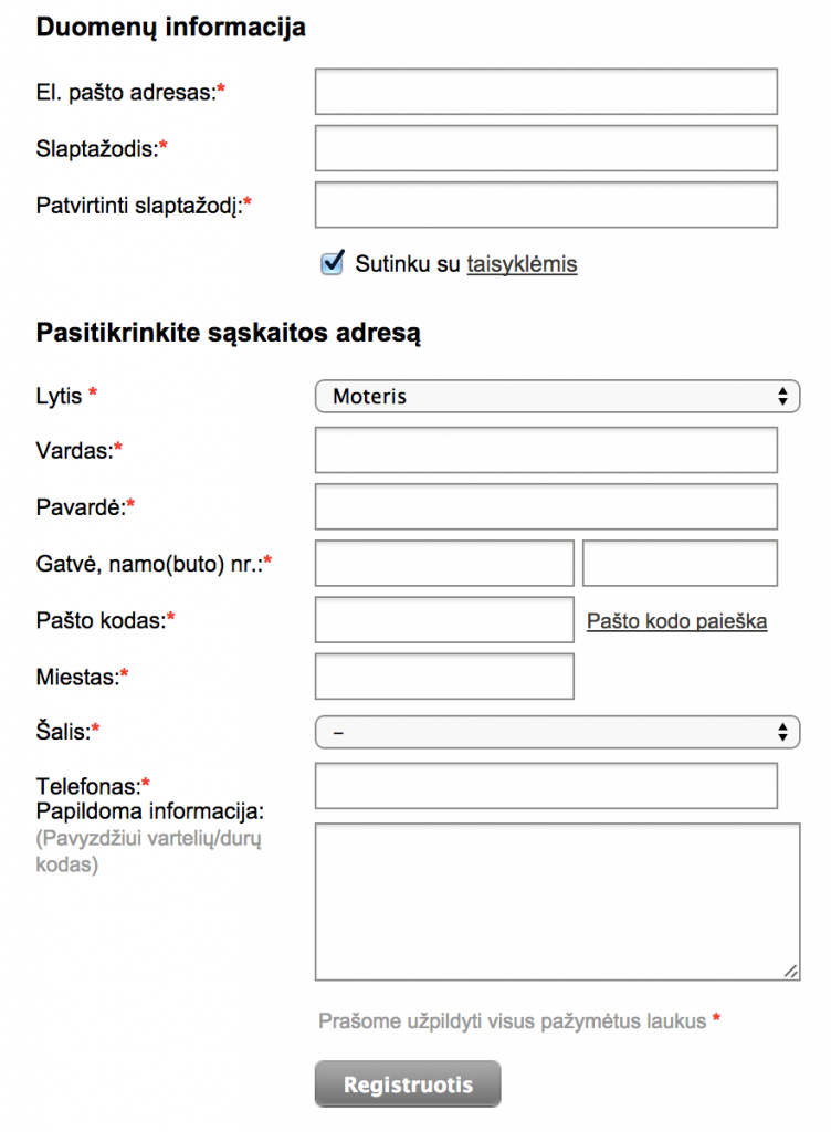 danijos registracijos forma
