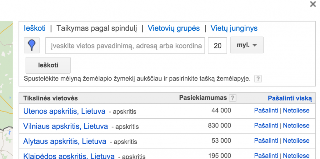 taikymas pagal spinduli