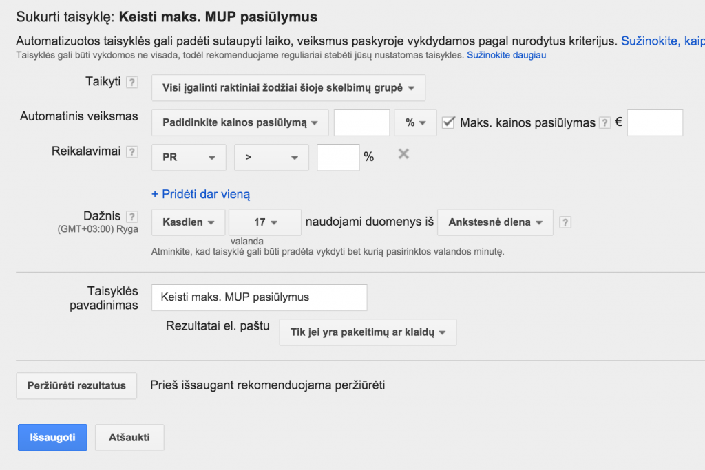 automatinio kainu pasiulymo taisykles